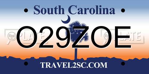 O29ZOE South Carolina License Plate