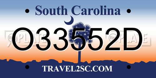O33552D South Carolina License Plate