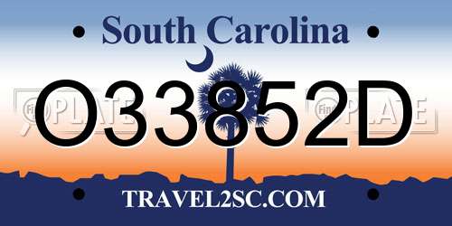 O33852D South Carolina License Plate