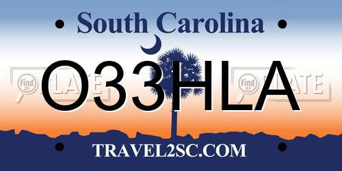 O33HLA South Carolina License Plate