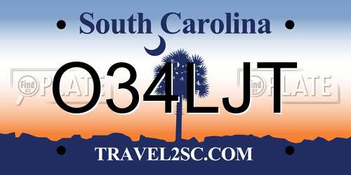 O34LJT South Carolina License Plate