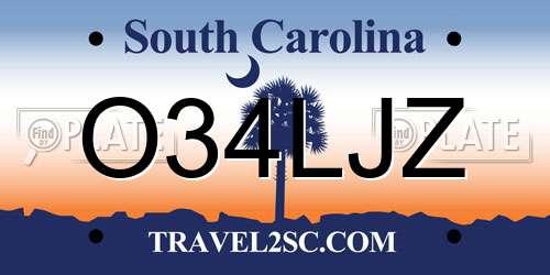 O34LJZ South Carolina License Plate