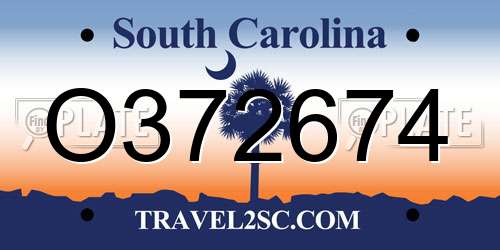O372674 South Carolina License Plate