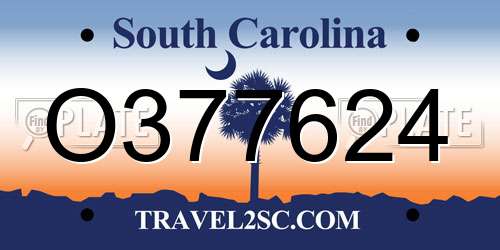 O377624 South Carolina License Plate