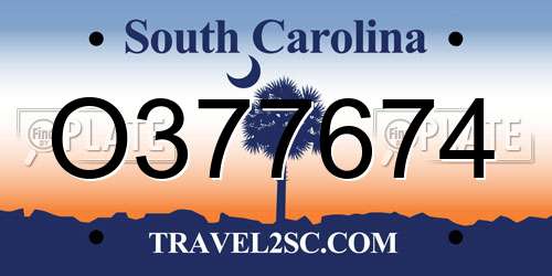 O377674 South Carolina License Plate