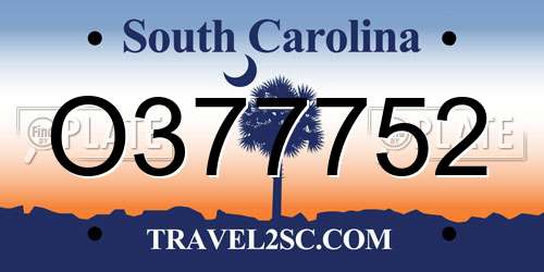 O377752 South Carolina License Plate