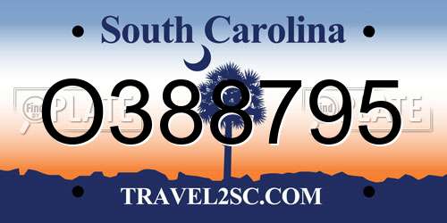 O388795 South Carolina License Plate