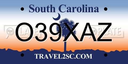 O39XAZ South Carolina License Plate