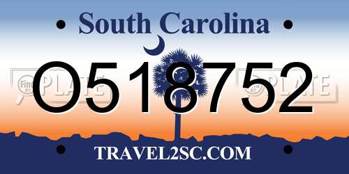 O518752 South Carolina License Plate