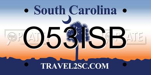 O53ISB South Carolina License Plate