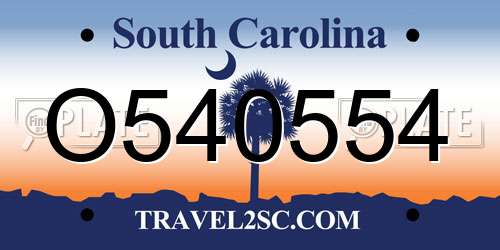 O540554 South Carolina License Plate