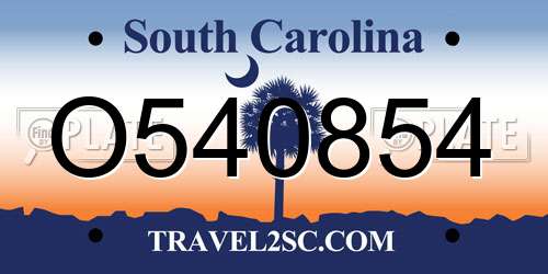 O540854 South Carolina License Plate
