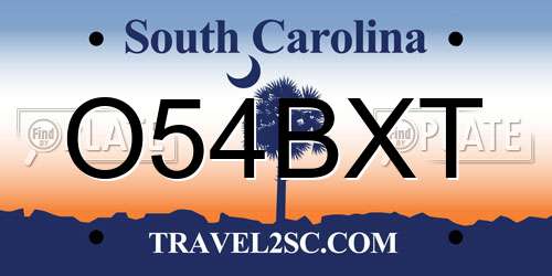 O54BXT South Carolina License Plate