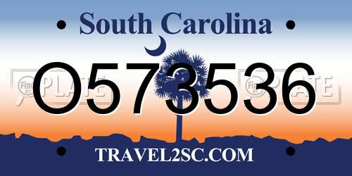 O573536 South Carolina License Plate