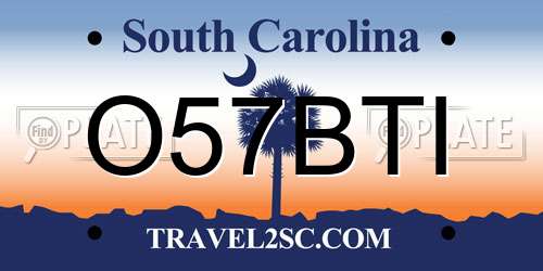 O57BTI South Carolina License Plate