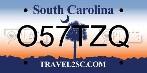 O57TZQ South Carolina License Plate