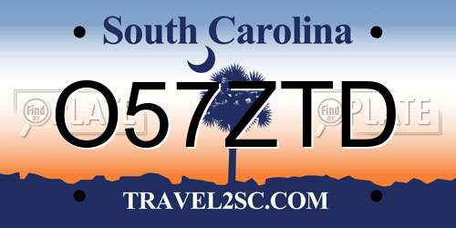 O57ZTD South Carolina License Plate
