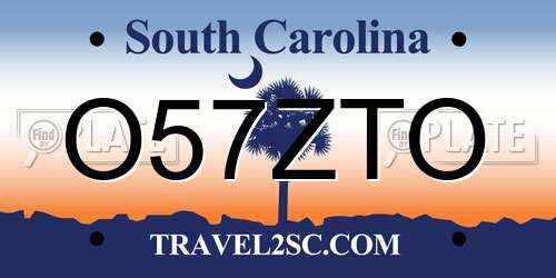 O57ZTO South Carolina License Plate