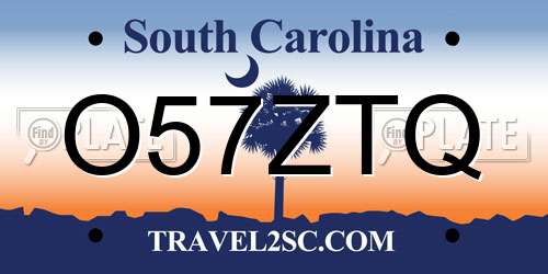 O57ZTQ South Carolina License Plate