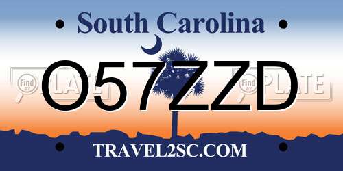 O57ZZD South Carolina License Plate