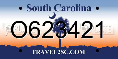 O623421 South Carolina License Plate