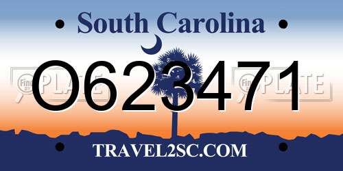 O623471 South Carolina License Plate