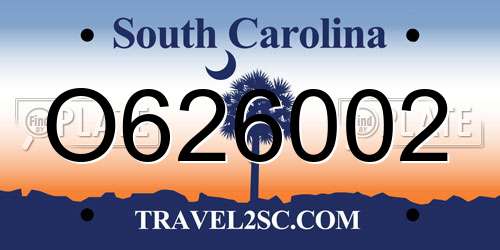 O626002 South Carolina License Plate