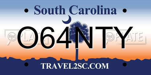 O64NTY South Carolina License Plate