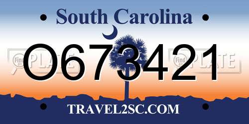O673421 South Carolina License Plate