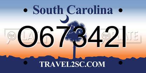 O67342I South Carolina License Plate