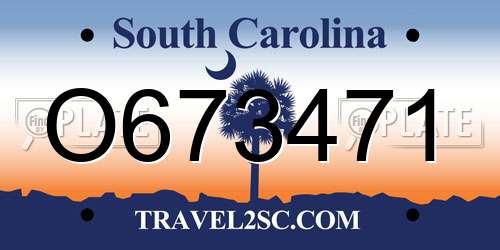 O673471 South Carolina License Plate
