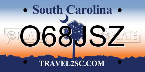 O68JSZ South Carolina License Plate
