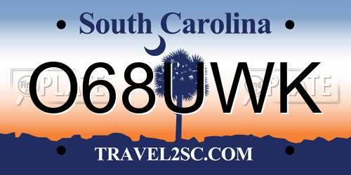 O68UWK South Carolina License Plate