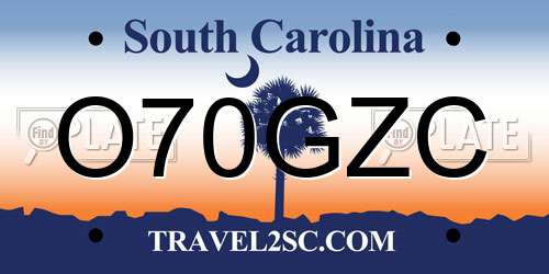 O70GZC South Carolina License Plate