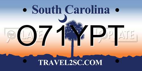 O71YPT South Carolina License Plate
