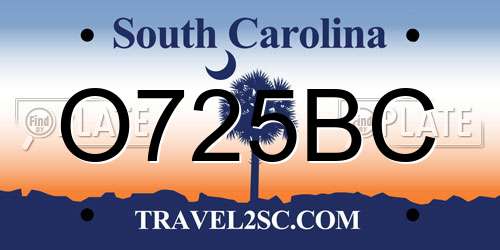 O725BC South Carolina License Plate