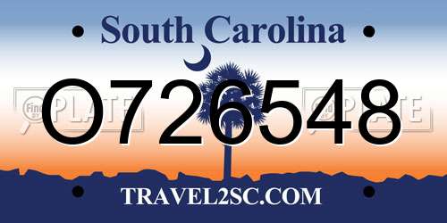 O726548 South Carolina License Plate