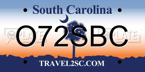 O72SBC South Carolina License Plate