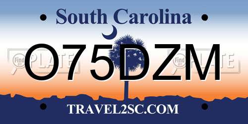 O75DZM South Carolina License Plate