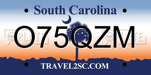 O75QZM South Carolina License Plate