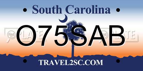 O75SAB South Carolina License Plate
