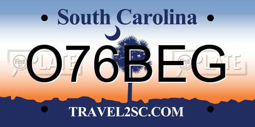 O76BEG South Carolina License Plate