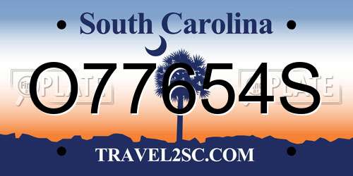 O77654S South Carolina License Plate