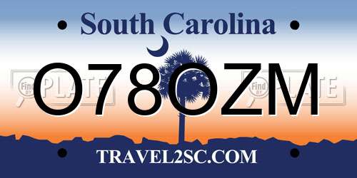 O78OZM South Carolina License Plate