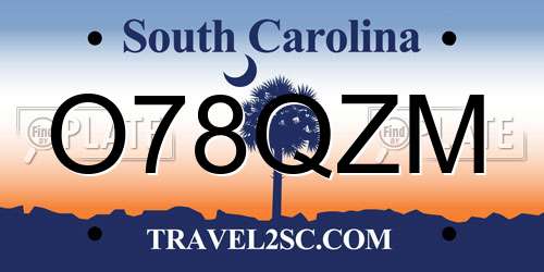 O78QZM South Carolina License Plate