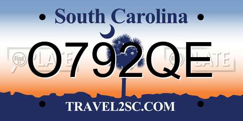 O792QE South Carolina License Plate