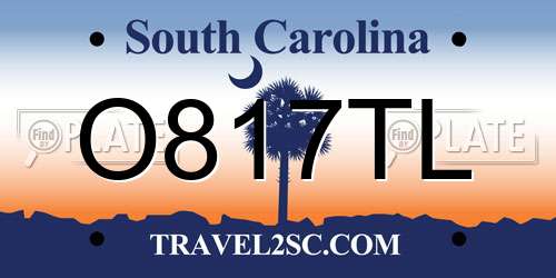O817TL South Carolina License Plate