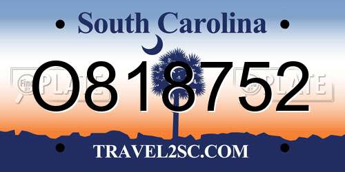 O818752 South Carolina License Plate