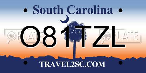 O81TZL South Carolina License Plate