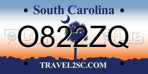 O822ZQ South Carolina License Plate